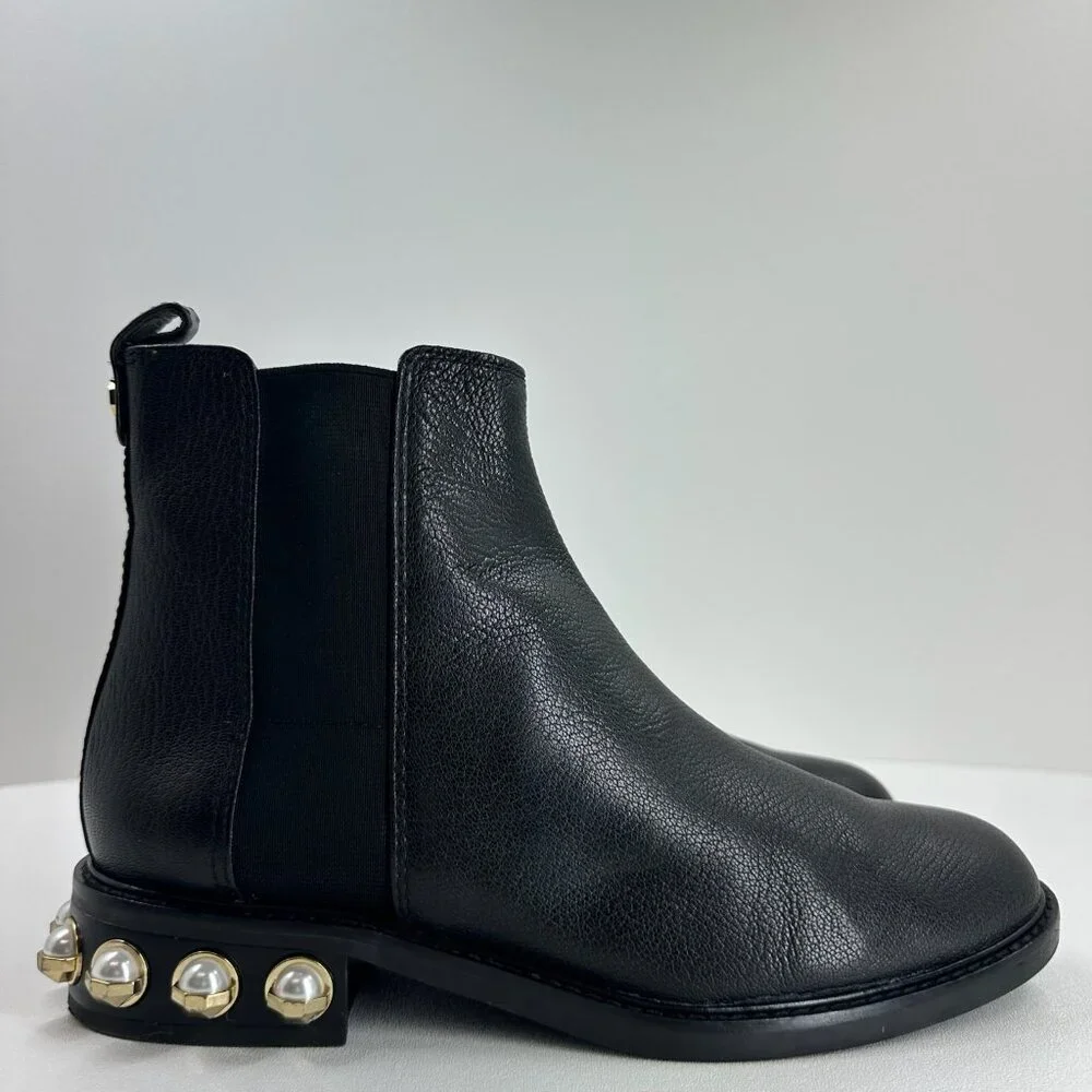 Louise et Cie Valtina Pearl Heel Chelsea Boots Women US 9M Pebbled Leather Black - Picture 3 of 13